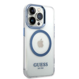 Guess Metal Outline Magsafe dėklas, skirtas iPhone 14 Pro Max - mėlynas