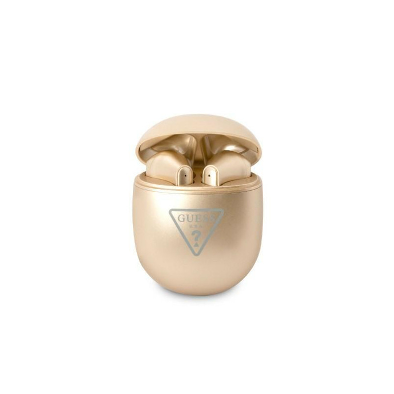 Guess Triangle Logo Bluetooth TWS ausinės + prijungimo stotelė - auksinė