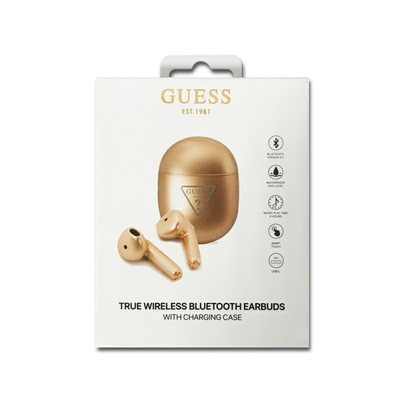 Guess Triangle Logo Bluetooth TWS ausinės + prijungimo stotelė - auksinė