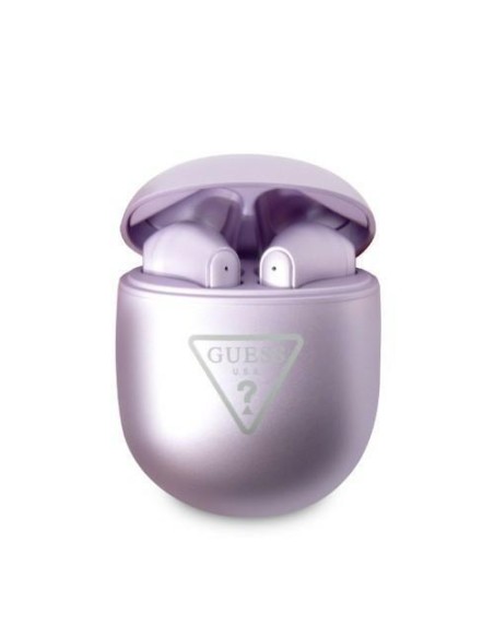 Guess Bluetooth ausinės GUTWST82TRU TWS + prijungimo stotelė violetinė/ violetinė trikampio logotipas
