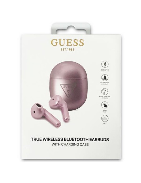Guess Bluetooth ausinės GUTWST82TRU TWS + prijungimo stotelė violetinė/ violetinė trikampio logotipas