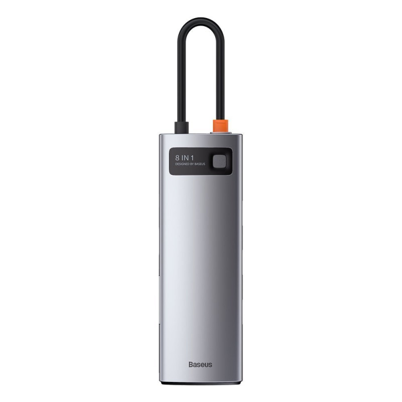 Daugiafunkcis HUB 8in1 USB USB-C PD 100W HDMI SD ir microSD kortelių skaitytuvas 3x USB 3.2 RJ45 Pilka