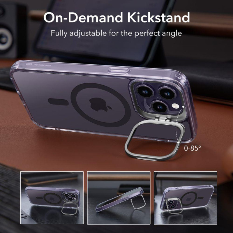ESR Classic Kickstand Halolock MagSafe dėklas skirtas iPhone 14 Pro - skaidri violetinė