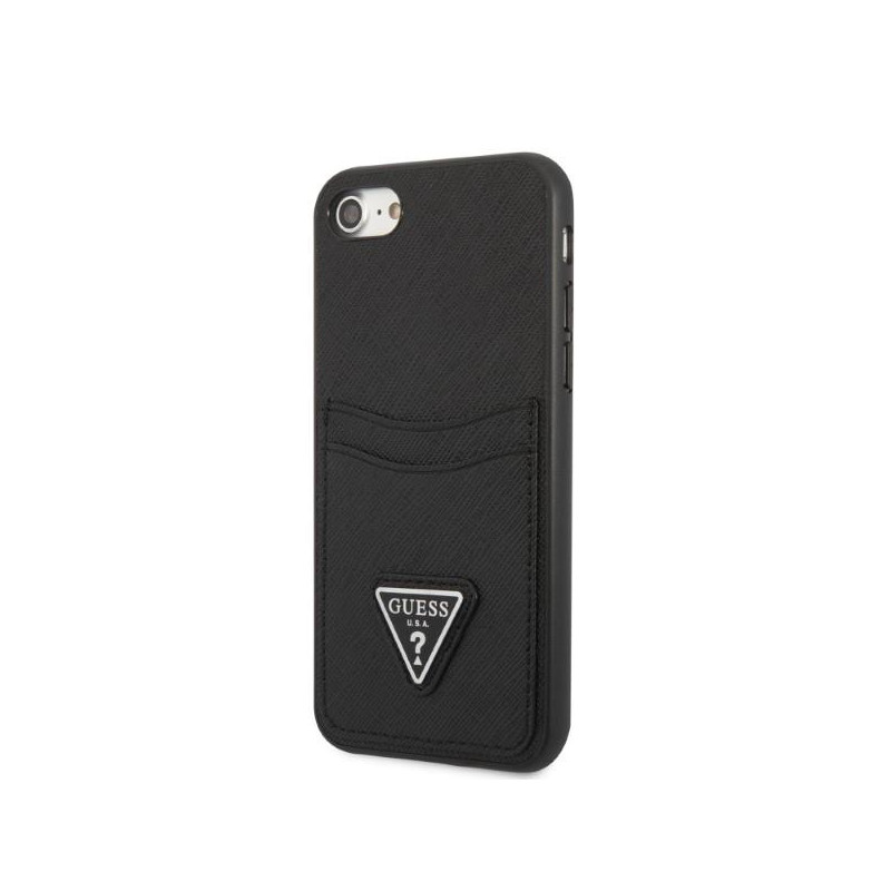 „Guess Saffiano Triangle“ logotipo kortelės lizdo dėklas, skirtas iPhone 7 / 8 / SE 2020 / SE 2022 – juodas