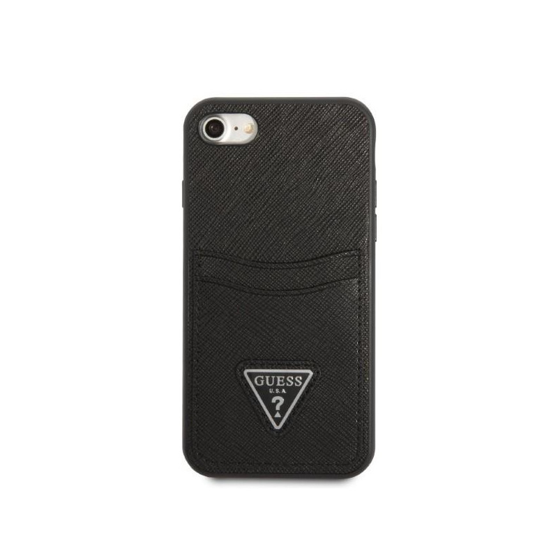 „Guess Saffiano Triangle“ logotipo kortelės lizdo dėklas, skirtas iPhone 7 / 8 / SE 2020 / SE 2022 – juodas