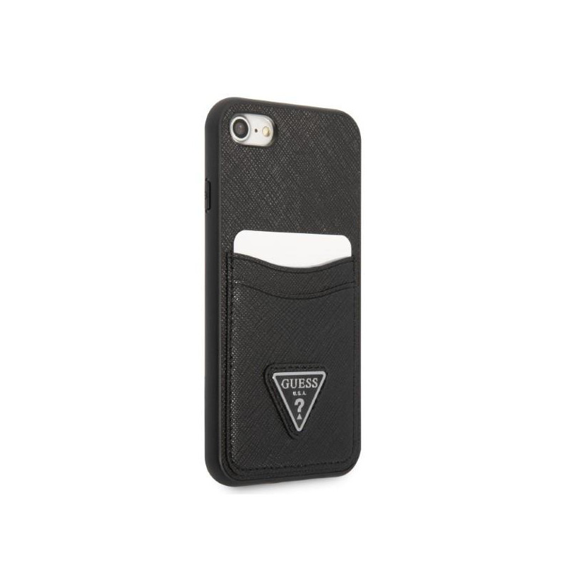 „Guess Saffiano Triangle“ logotipo kortelės lizdo dėklas, skirtas iPhone 7 / 8 / SE 2020 / SE 2022 – juodas
