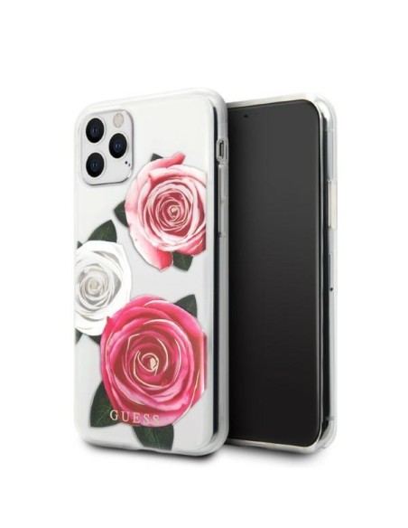 Guess Flower Desire Pink & White Rose dėklas, skirtas iPhone 11 Pro - skaidrus Guess Flower Desire Pink & White Rose dėklas, skirtas iPhone 11 Pro - skaidrus