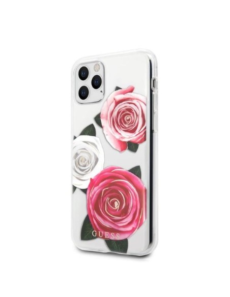 Guess Flower Desire Pink & White Rose dėklas, skirtas iPhone 11 Pro - skaidrus Guess Flower Desire Pink & White Rose dėklas, skirtas iPhone 11 Pro - skaidrus