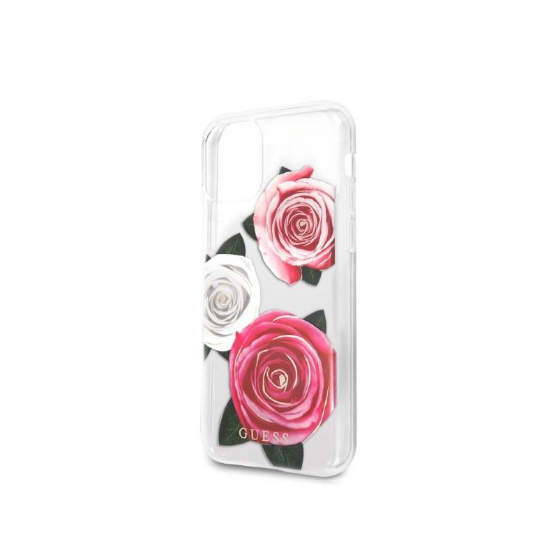 Guess Flower Desire Pink & White Rose dėklas, skirtas iPhone 11 Pro - skaidrus