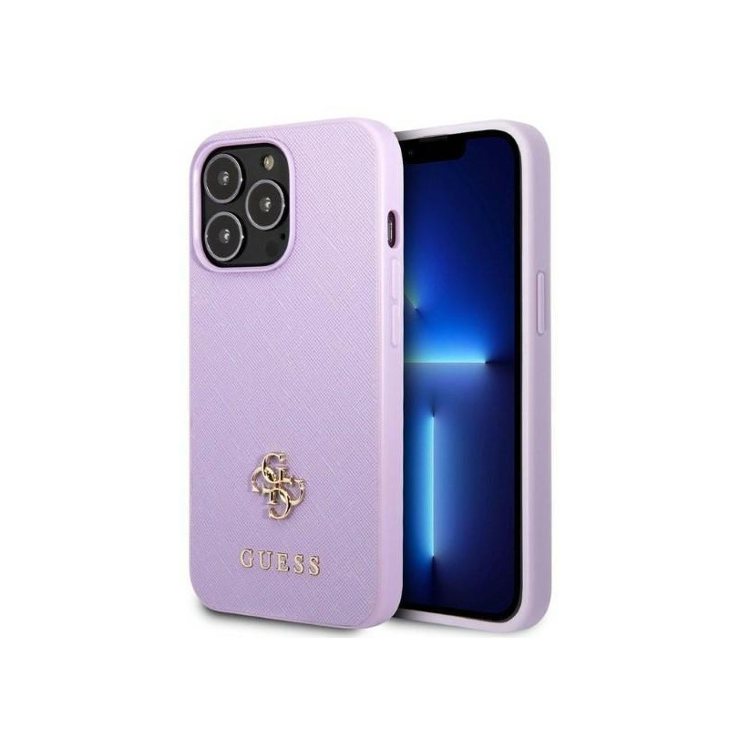 Guess Saffiano 4G Small Metal Logo dėklas, skirtas iPhone 13 Pro Max - violetinė