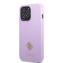 Guess Saffiano 4G Small Metal Logo dėklas, skirtas iPhone 13 Pro Max - violetinė