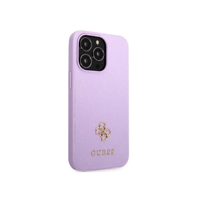 Guess Saffiano 4G Small Metal Logo dėklas, skirtas iPhone 13 Pro Max - violetinė