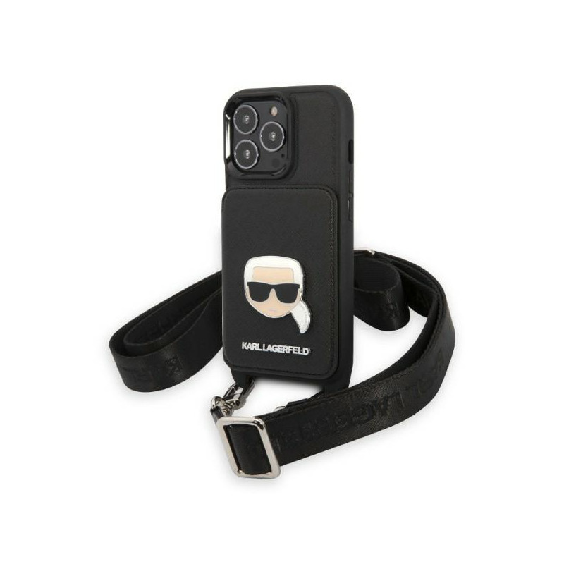 Karl Lagerfeld Saffiano Metalinis Karl Head dėklas iPhone 13 Pro / iPhone 13 - juodas