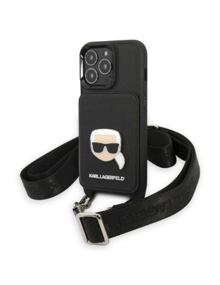 Karl Lagerfeld Saffiano Metalinis Karl Head dėklas iPhone 13 Pro / iPhone 13 - juodas Karl Lagerfeld Saffiano Metalinis Karl Head dėklas iPhone 13 Pro / iPhone 13 - juodas