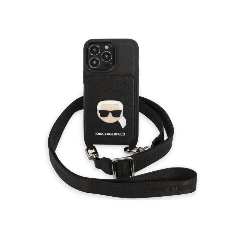 Karl Lagerfeld Saffiano Metalinis Karl Head dėklas iPhone 13 Pro / iPhone 13 - juodas