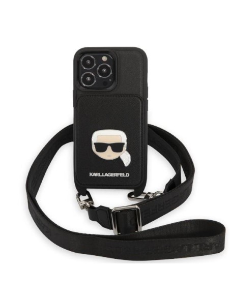 Karl Lagerfeld Saffiano Metalinis Karl Head dėklas iPhone 13 Pro / iPhone 13 - juodas Karl Lagerfeld Saffiano Metalinis Karl Head dėklas iPhone 13 Pro / iPhone 13 - juodas