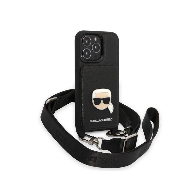 Karl Lagerfeld Saffiano Metalinis Karl Head dėklas iPhone 13 Pro / iPhone 13 - juodas