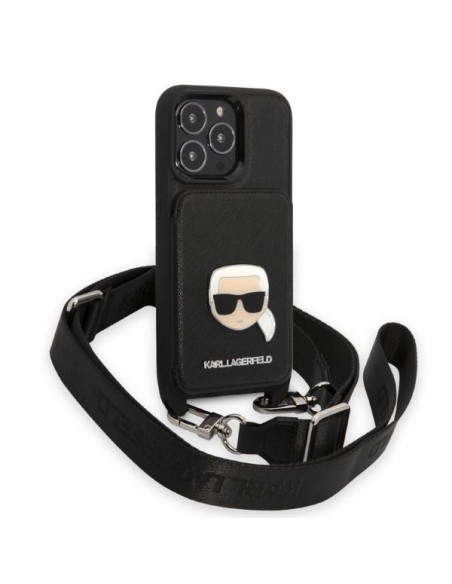 Karl Lagerfeld Saffiano Metalinis Karl Head dėklas iPhone 13 Pro / iPhone 13 - juodas Karl Lagerfeld Saffiano Metalinis Karl Head dėklas iPhone 13 Pro / iPhone 13 - juodas