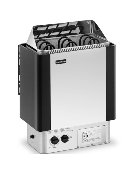 Elektrinė pirties krosnelė su įmontuotu valdymu 3-6 m3 iki 110C 400 V 4,5 kW sidabrinė-juoda Elektrinė pirties krosnelė su įmontuotu valdymu 3-6 m3 iki 110C 400 V 4,5 kW sidabrinė-juoda