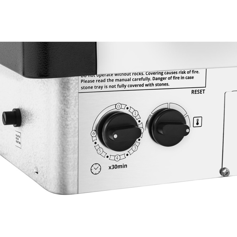Elektrinė pirties krosnelė su įmontuotu valdymu 3-6 m3 iki 110C 400 V 4,5 kW sidabrinė-juoda