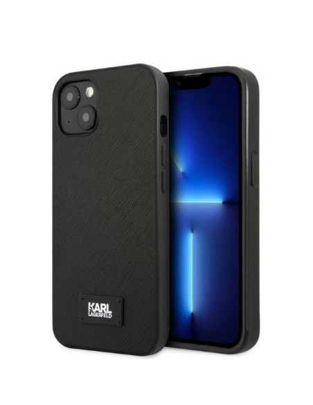 Karl Lagerfeld Saffiano Plaque dėklas iPhone 13 mini - juodas Karl Lagerfeld Saffiano Plaque dėklas iPhone 13 mini - juodas