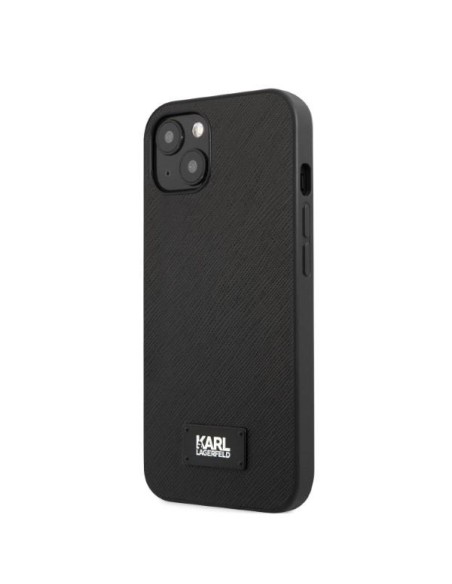 Karl Lagerfeld Saffiano Plaque dėklas iPhone 13 mini - juodas Karl Lagerfeld Saffiano Plaque dėklas iPhone 13 mini - juodas