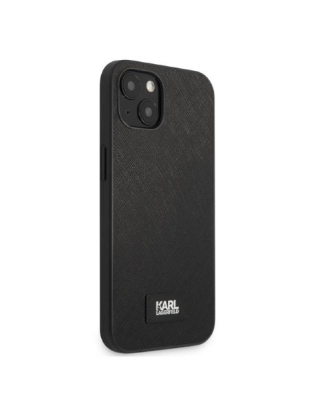 Karl Lagerfeld Saffiano Plaque dėklas iPhone 13 mini - juodas Karl Lagerfeld Saffiano Plaque dėklas iPhone 13 mini - juodas