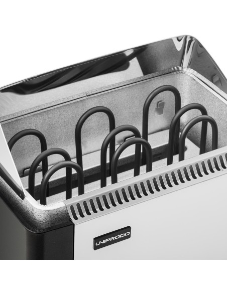 Elektrinė pirties krosnelė su įmontuotu valdymu 3-6 m3 iki 110C 400 V 4,5 kW sidabrinė-juoda Elektrinė pirties krosnelė su įmontuotu valdymu 3-6 m3 iki 110C 400 V 4,5 kW sidabrinė-juoda