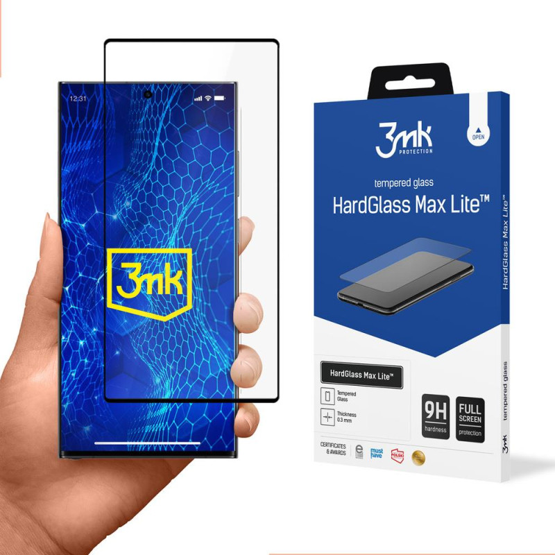 9H 3mk HardGlass Max Lite™ stiklas, skirtas Samsung Galaxy S23 Ultra