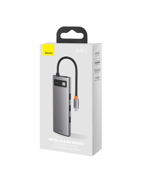 Daugiafunkcis HUB 8in1 USB USB-C PD 100W HDMI SD ir microSD kortelių skaitytuvas 3x USB 3.2 RJ45 Pilka Daugiafunkcis HUB 8in1 USB USB-C PD 100W HDMI SD ir microSD kortelių skaitytuvas 3x USB 3.2 RJ45 Pilka