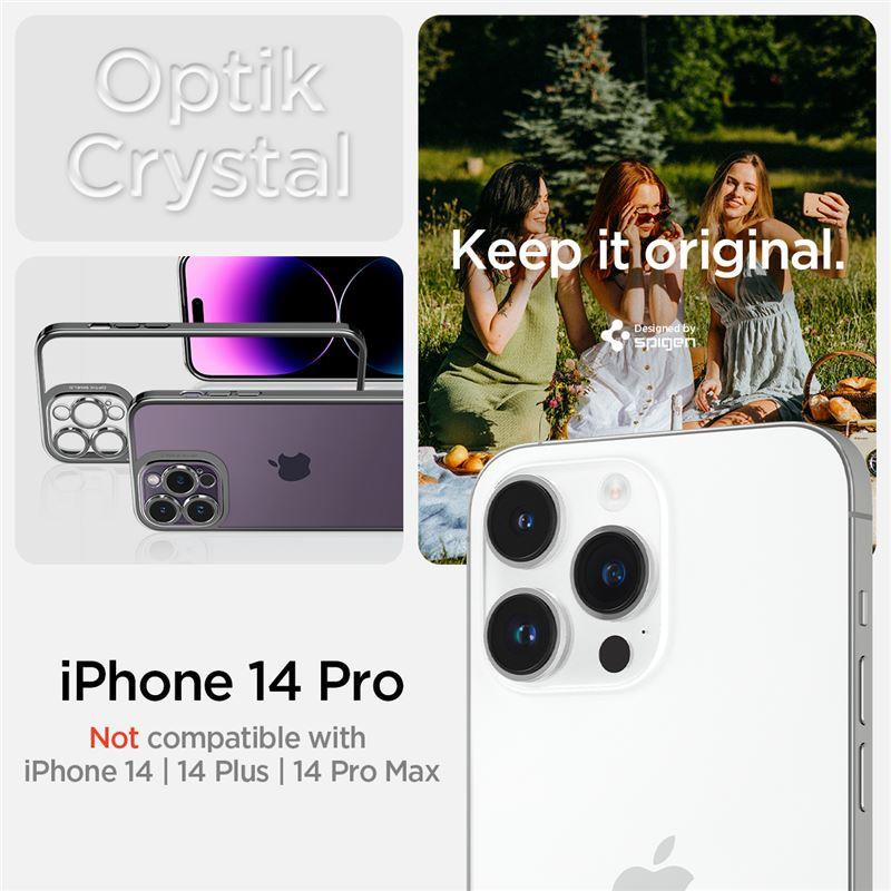 Spigen Optik Crystal dėklas iPhone 14 Pro - skaidrus ir pilkas