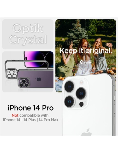 Spigen Optik Crystal dėklas iPhone 14 Pro - skaidrus ir pilkas Spigen Optik Crystal dėklas iPhone 14 Pro - skaidrus ir pilkas