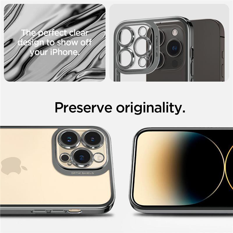 Spigen Optik Crystal dėklas iPhone 14 Pro - skaidrus ir pilkas