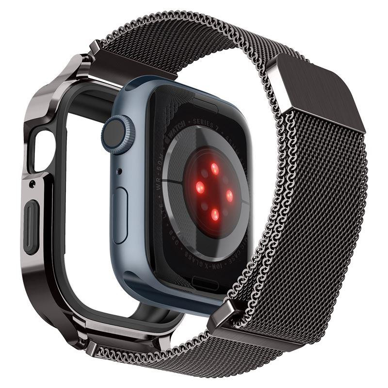 Spigen Metal Fit Pro dėklas ir dirželis, skirtas Apple Watch 4/ 5/ 6/ 7/ 8/ 9/ SE (44/ 45 mm) – grafitas