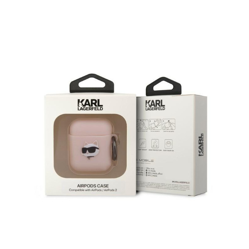 Karl Lagerfeld Silicone Choupette Head 3D dėklas, skirtas AirPods 1/ 2 – rožinis