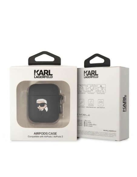 Karl Lagerfeld Silicone Karl Head 3D dėklas, skirtas AirPods 1/ 2 - juodas Karl Lagerfeld Silicone Karl Head 3D dėklas, skirtas AirPods 1/ 2 - juodas