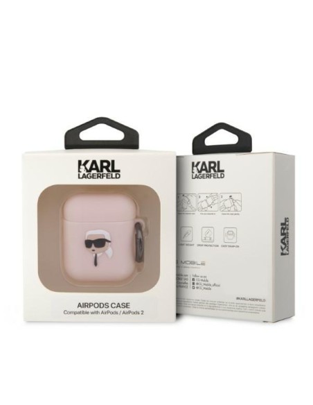 Karl Lagerfeld Silicone Karl Head 3D dėklas, skirtas AirPods 1/ 2 - rožinis Karl Lagerfeld Silicone Karl Head 3D dėklas, skirtas AirPods 1/ 2 - rožinis