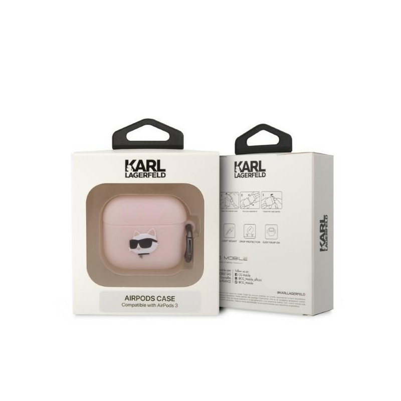 Karl Lagerfeld Silicone Choupette Head 3D dėklas, skirtas AirPods 3 - rožinis