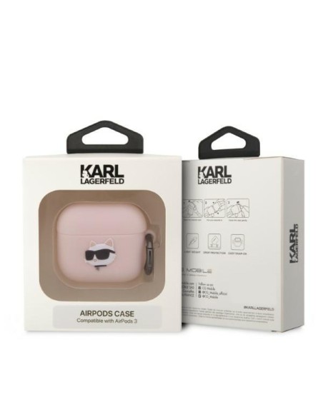 Karl Lagerfeld Silicone Choupette Head 3D dėklas, skirtas AirPods 3 - rožinis