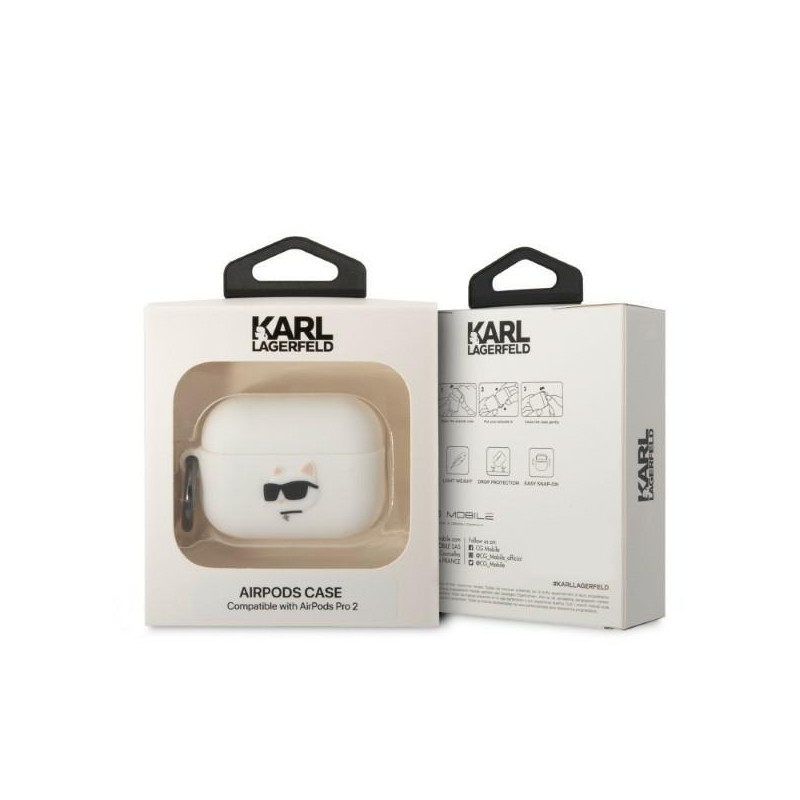 Karl Lagerfeld Silicone Choupette Head 3D dėklas, skirtas AirPods Pro 2 - baltas
