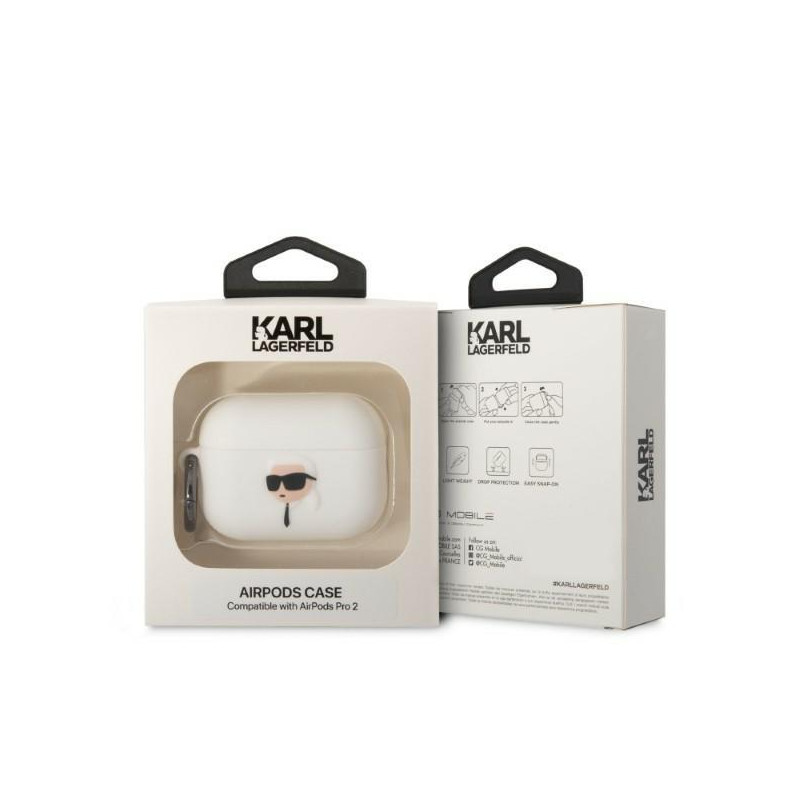 Karl Lagerfeld Silicone Karl Head 3D dėklas, skirtas AirPods Pro 2 - baltas