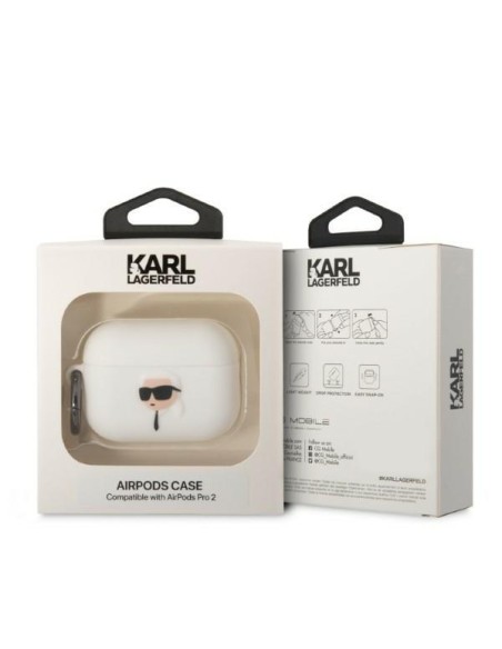 Karl Lagerfeld Silicone Karl Head 3D dėklas, skirtas AirPods Pro 2 - baltas Karl Lagerfeld Silicone Karl Head 3D dėklas, skirtas AirPods Pro 2 - baltas