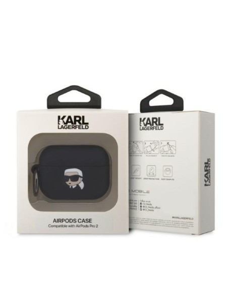 Karl Lagerfeld Silicone Karl Head 3D dėklas, skirtas AirPods Pro 2 - juodas Karl Lagerfeld Silicone Karl Head 3D dėklas, skirtas AirPods Pro 2 - juodas