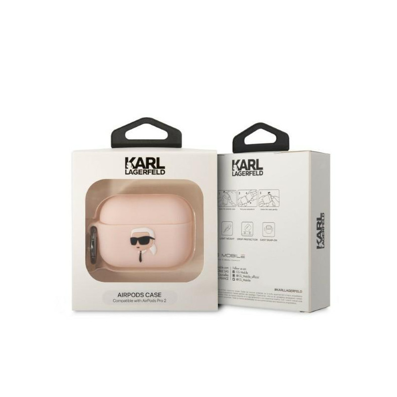 Karl Lagerfeld Silicone Karl Head 3D dėklas, skirtas AirPods Pro 2 – rožinis