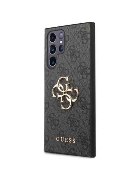 Guess 4G Big Metal Logo dėklas, skirtas Samsung Galaxy S23 Ultra - pilkas