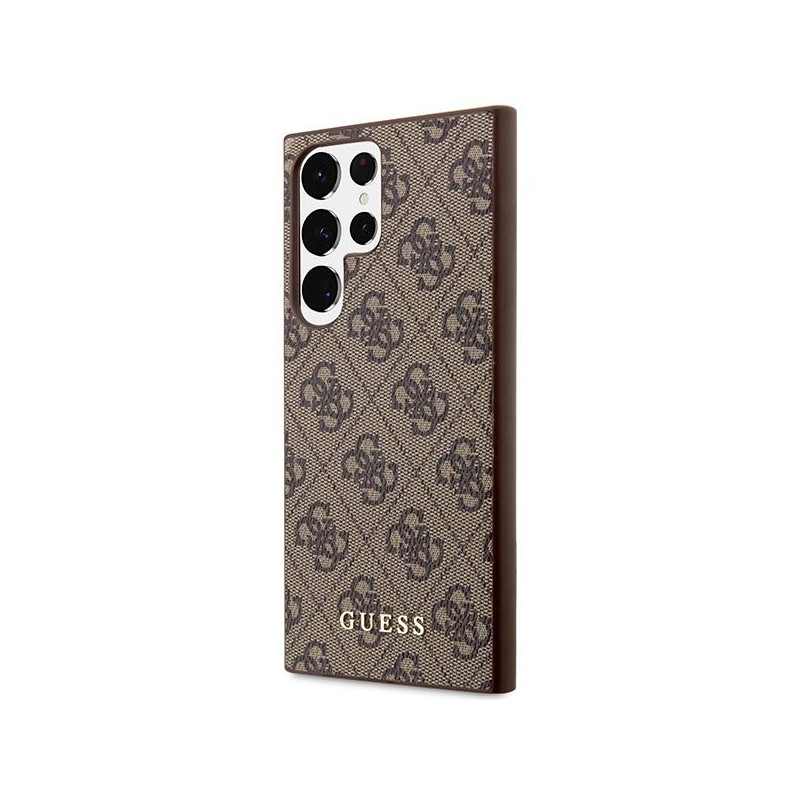 Guess 4G Metal Gold Logo dėklas, skirtas Samsung Galaxy S23 Ultra - rudas