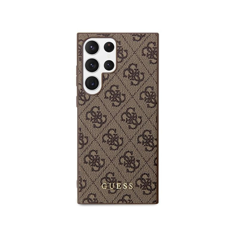 Guess 4G Metal Gold Logo dėklas, skirtas Samsung Galaxy S23 Ultra - rudas