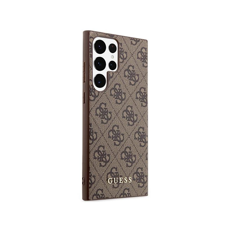 Guess 4G Metal Gold Logo dėklas, skirtas Samsung Galaxy S23 Ultra - rudas