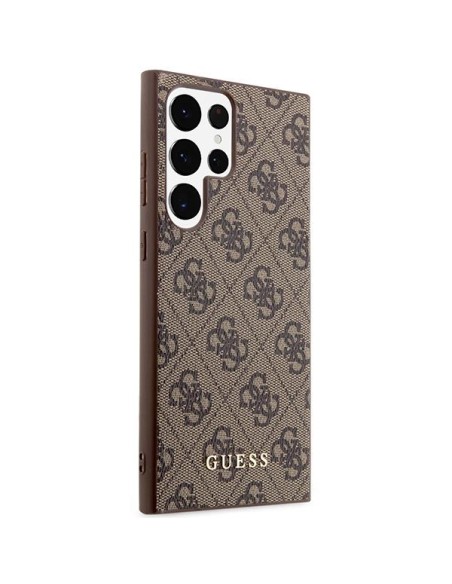 Guess 4G Metal Gold Logo dėklas, skirtas Samsung Galaxy S23 Ultra - rudas Guess 4G Metal Gold Logo dėklas, skirtas Samsung Galaxy S23 Ultra - rudas