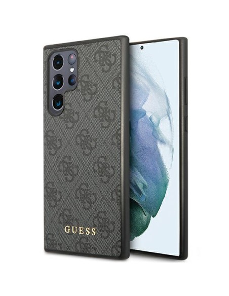 Guess 4G Metal Gold Logo dėklas, skirtas Samsung Galaxy S23 Ultra - pilkas Guess 4G Metal Gold Logo dėklas, skirtas Samsung Galaxy S23 Ultra - pilkas